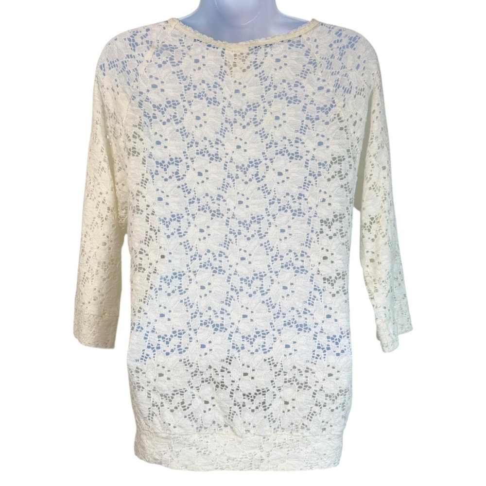 One September Anthropologie Sheer Lace Top S Ivory Stretch Boho Cottage Fairy - Picture 4 of 8